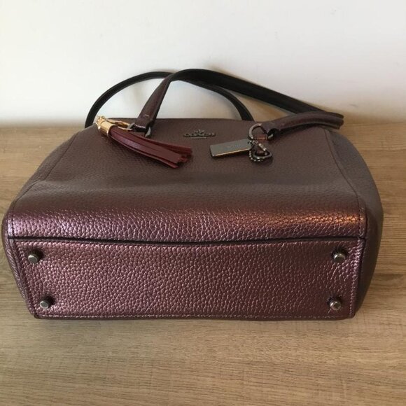 Coach Stanton Carryall Satchel Metallic Cherry Pebbled Leather Detachable Strap - Picture 4 of 10